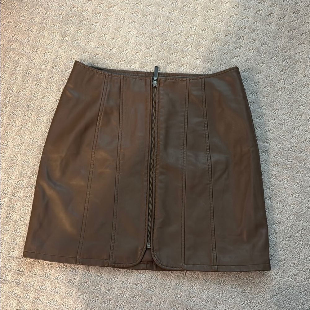 Free People Brown Leather Skirt